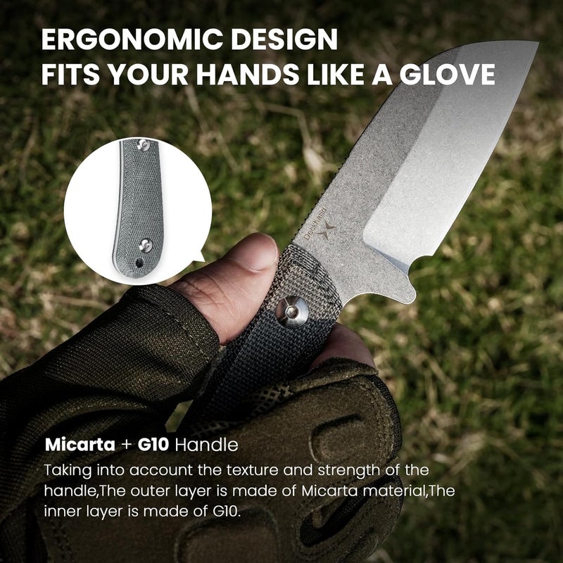 KIZER Deckhand Fixed Blade Hunting Knife with Sheath, D2 Blade Camping Knife G10+Micarta Handle Lightweight EDC Fixed Blade for Men Women Outdoor, for Hunting Survival 1062A1 - Image 3